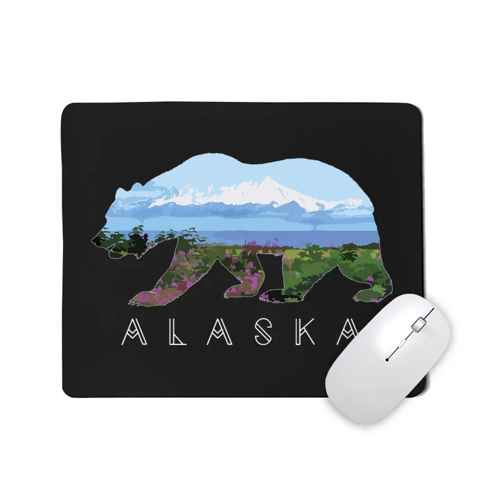 Alaskan Bear With Wildflowers Mountain Snow Mousepad