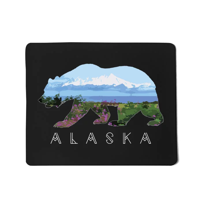 Alaskan Bear With Wildflowers Mountain Snow Mousepad