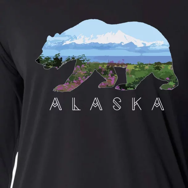 Alaskan Bear With Wildflowers Mountain Snow Cooling Performance Long Sleeve Crew