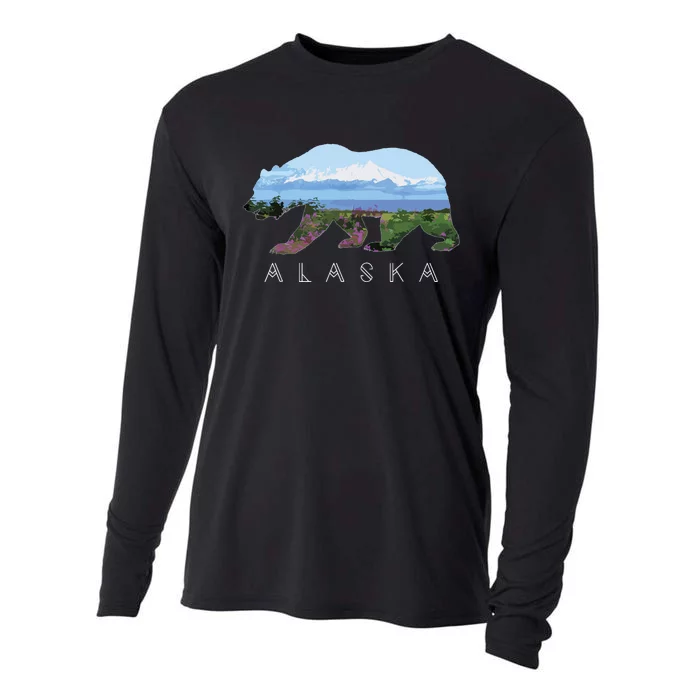 Alaskan Bear With Wildflowers Mountain Snow Cooling Performance Long Sleeve Crew