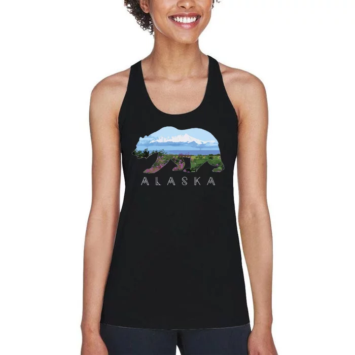 Alaskan Bear With Wildflowers Mountain Snow Women's Racerback Tank