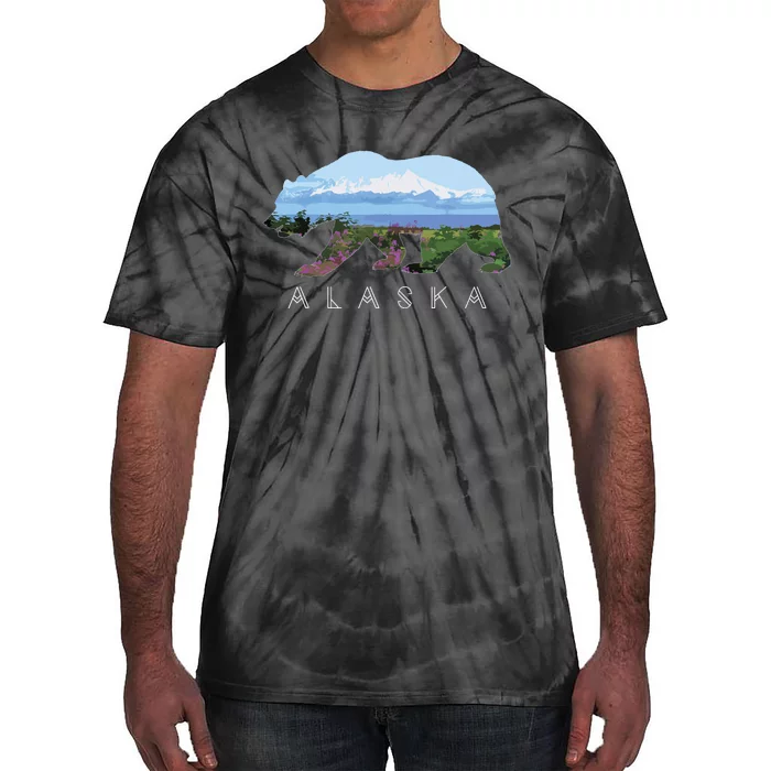 Alaskan Bear With Wildflowers Mountain Snow Tie-Dye T-Shirt