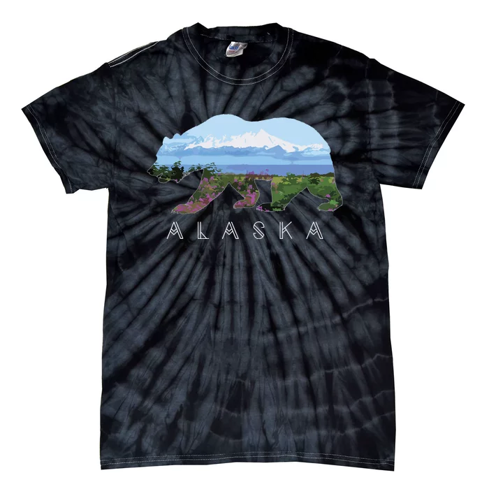 Alaskan Bear With Wildflowers Mountain Snow Tie-Dye T-Shirt