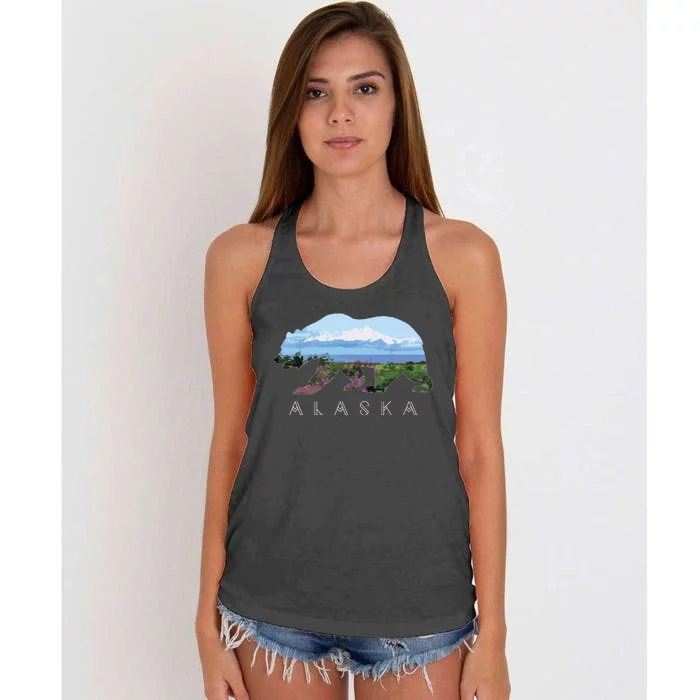 Alaskan Bear With Wildflowers Mountain Snow Women's Knotted Racerback Tank