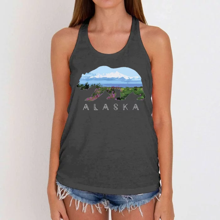 Alaskan Bear With Wildflowers Mountain Snow Women's Knotted Racerback Tank