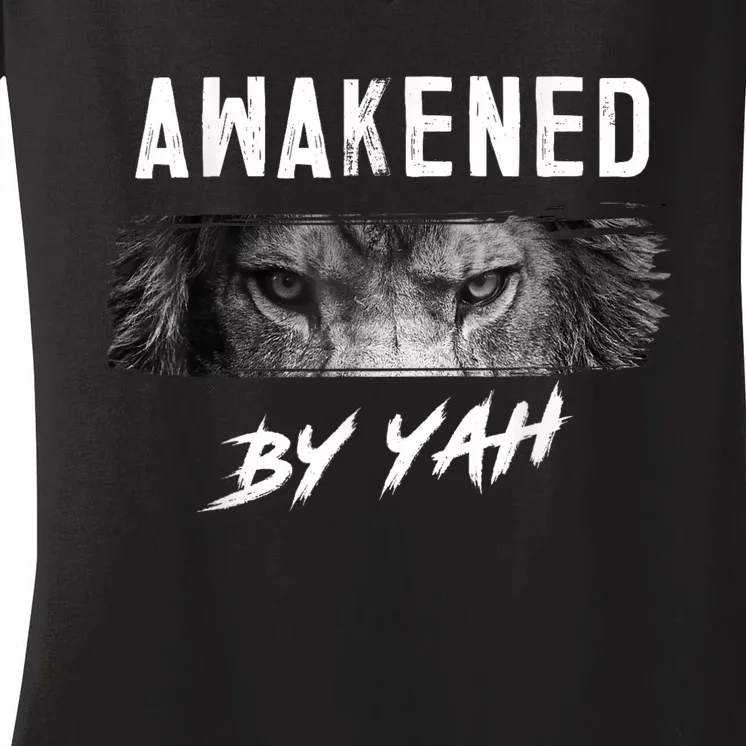 Awakened By Yah Hebrew Israelite Lion Of Judah Jewish Women's V-Neck T-Shirt