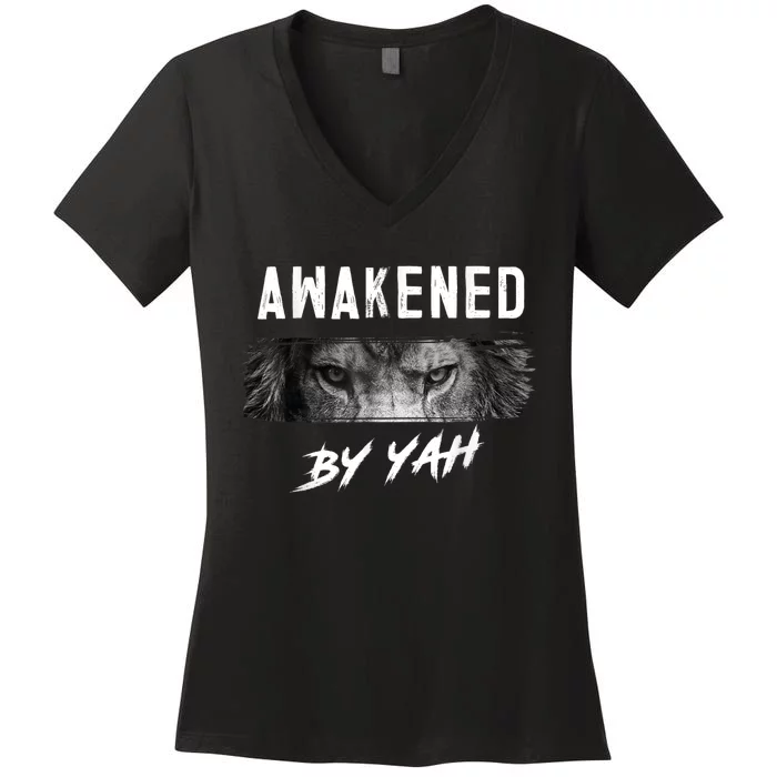 Awakened By Yah Hebrew Israelite Lion Of Judah Jewish Women's V-Neck T-Shirt