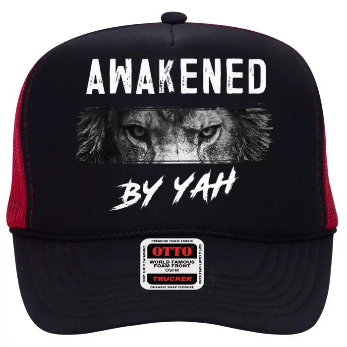 Awakened By Yah Hebrew Israelite Lion Of Judah Jewish High Crown Mesh Trucker Hat