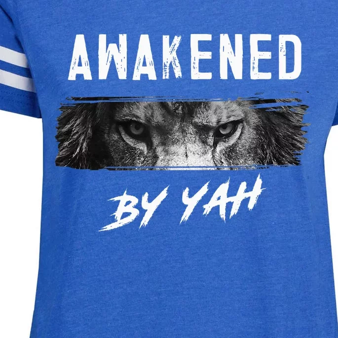 Awakened By Yah Hebrew Israelite Lion Of Judah Jewish Enza Ladies Jersey Football T-Shirt