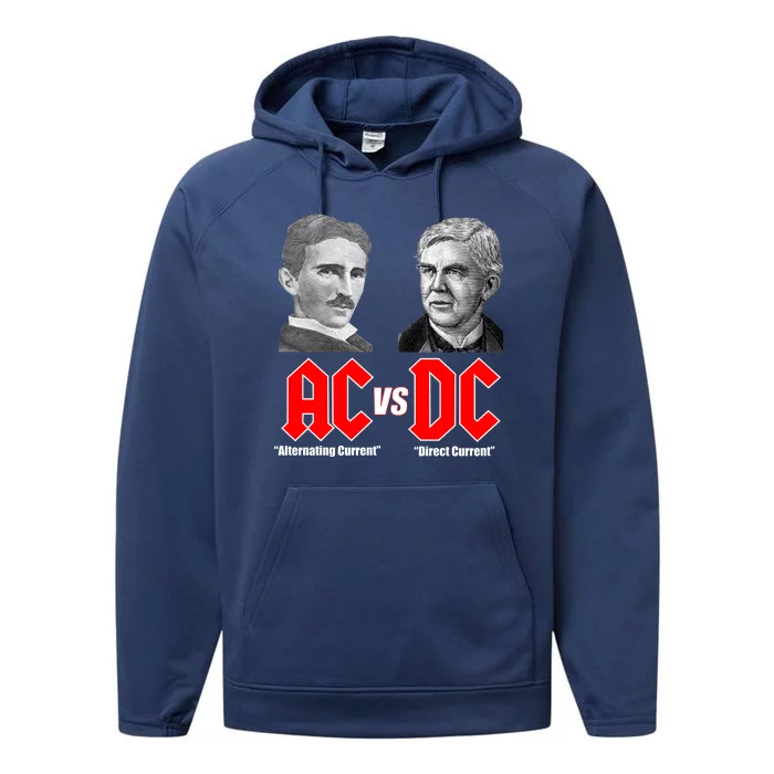 AC VS DC Thomas Edison Nikola Tesla Performance Fleece Hoodie