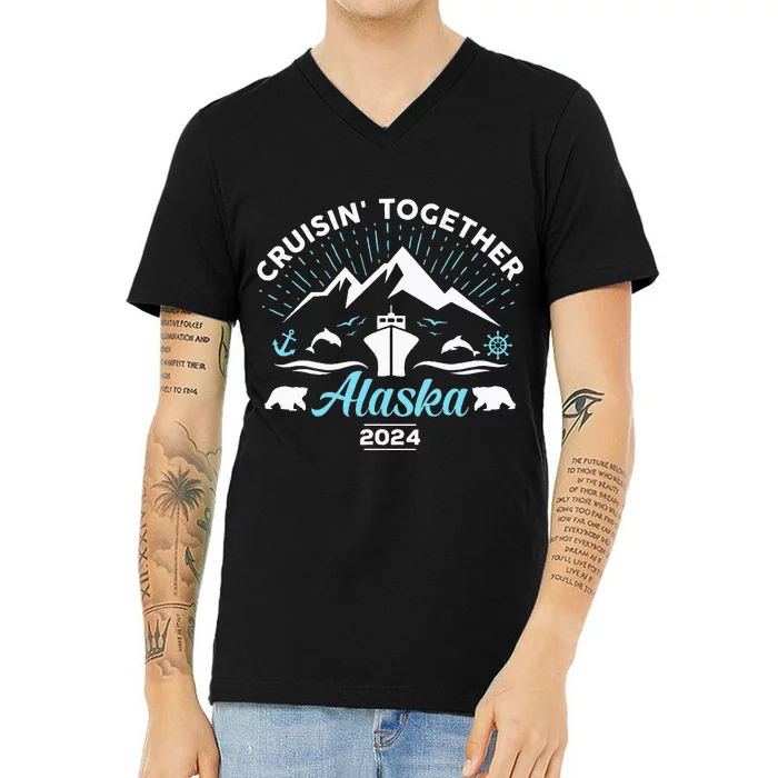 Alaska Cruise 2024 Family Friends Group Travel Matching V-Neck T-Shirt