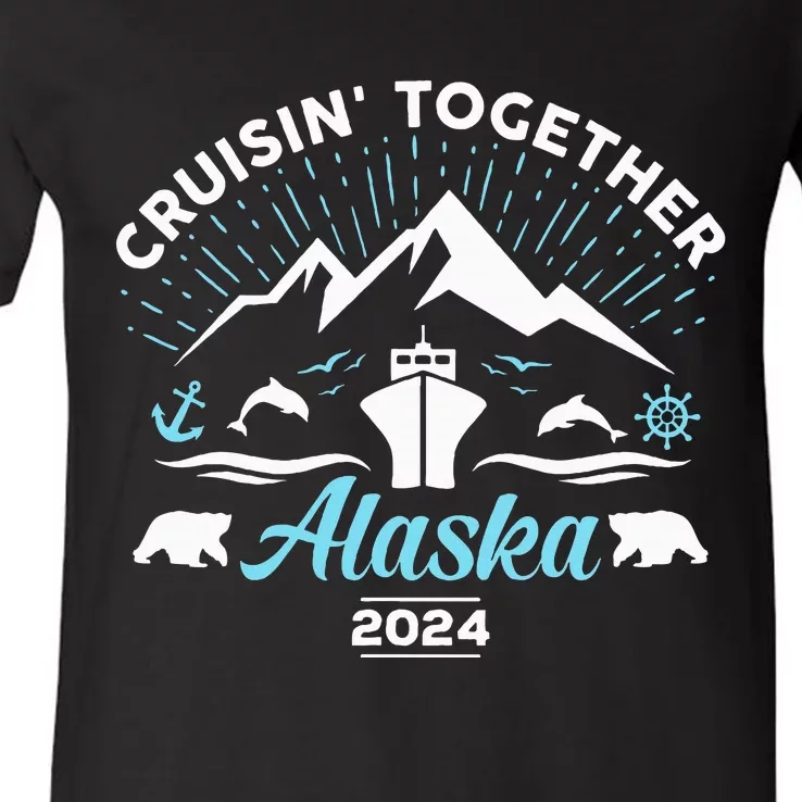 Alaska Cruise 2024 Family Friends Group Travel Matching V-Neck T-Shirt