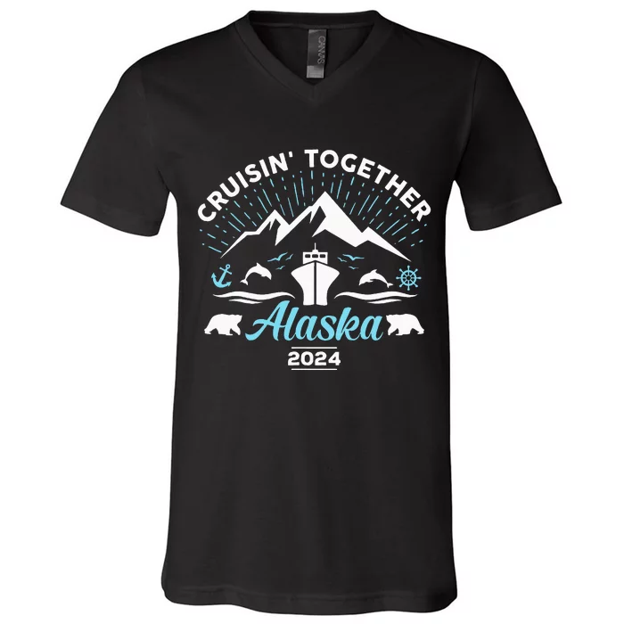 Alaska Cruise 2024 Family Friends Group Travel Matching V-Neck T-Shirt