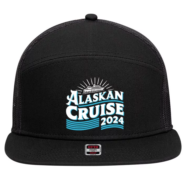 Alaska Cruise 2024 Family Funny Gift 7 Panel Mesh Trucker Snapback Hat