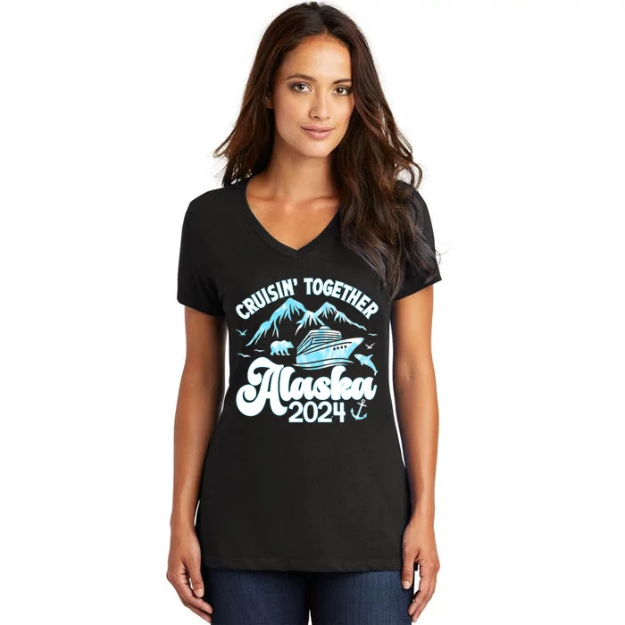 Alaska Cruise 2024 Retro Matching Family And Friends Group Women's V-Neck T-Shirt