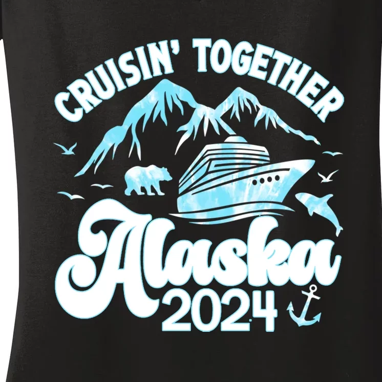 Alaska Cruise 2024 Retro Matching Family And Friends Group Women's V-Neck T-Shirt