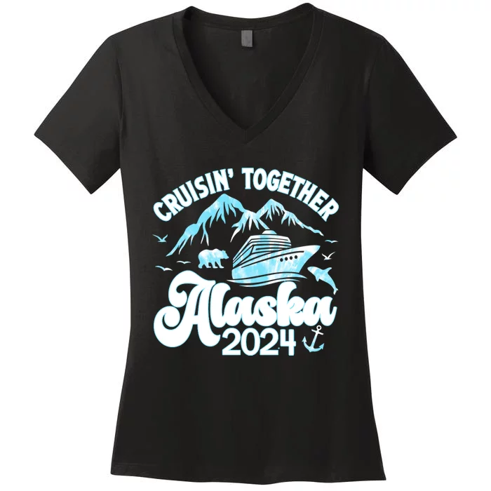 Alaska Cruise 2024 Retro Matching Family And Friends Group Women's V-Neck T-Shirt