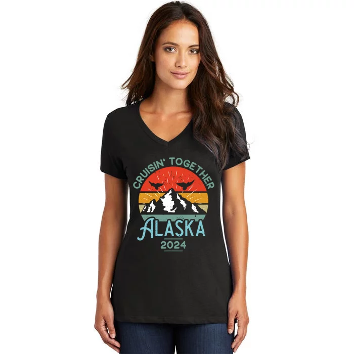 Alaska Cruise 2024 Matching Family Friends And Group Women's V-Neck T-Shirt