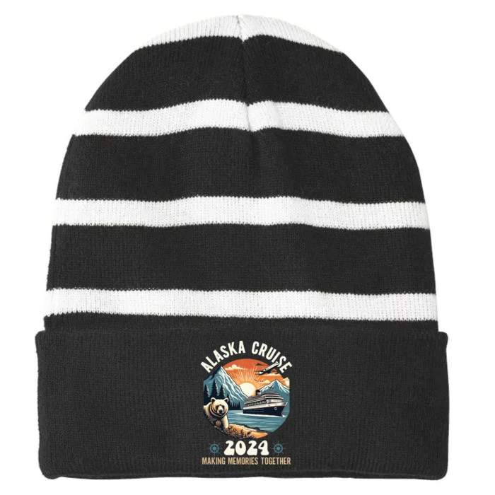 Alaska Cruise 2024 Funny Making Memories Striped Beanie with Solid Band