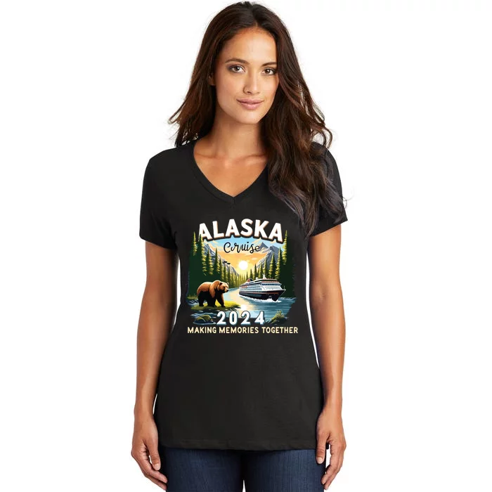 Alaska Cruise 2024 Trip Matching Family Friends Alaska Squad Women's V-Neck T-Shirt