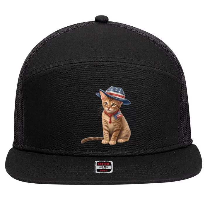 American Cat 4th Of July Cat Patriotic Cats Abyssinian Kitten 7 Panel Mesh Trucker Snapback Hat