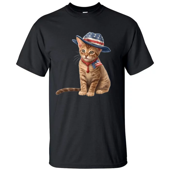 American Cat 4th Of July Cat Patriotic Cats Abyssinian Kitten Tall T-Shirt