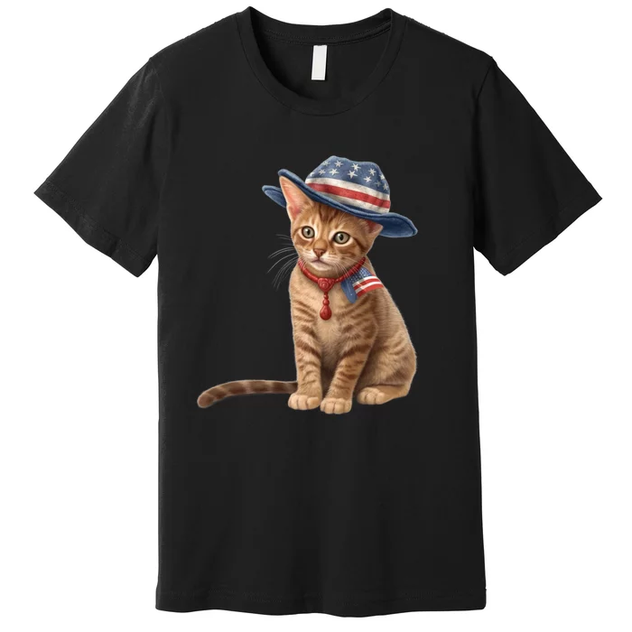 American Cat 4th Of July Cat Patriotic Cats Abyssinian Kitten Premium T-Shirt