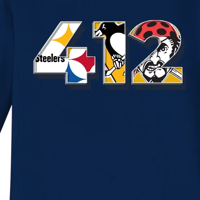 Area Code 412 Sports Teams For Pittsburgh Baby Long Sleeve Bodysuit