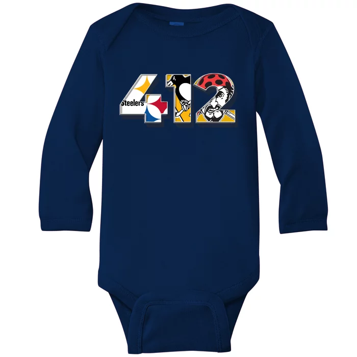 Area Code 412 Sports Teams For Pittsburgh Baby Long Sleeve Bodysuit