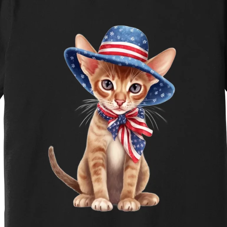 American Cat 4th Of July Cat Patriotic Cats Abyssinian Kitten Premium T-Shirt