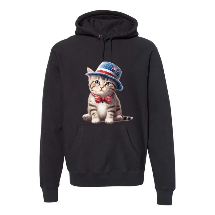 American Cat 4th Of July Cat Patriotic Cats American Shorthair Kitten Premium Hoodie