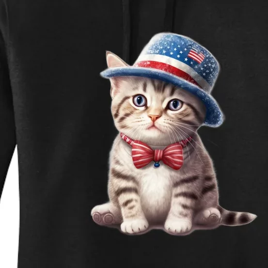 American Cat 4th Of July Cat Patriotic Cats American Shorthair Kitten Women's Pullover Hoodie