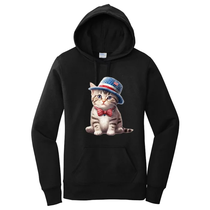 American Cat 4th Of July Cat Patriotic Cats American Shorthair Kitten Women's Pullover Hoodie