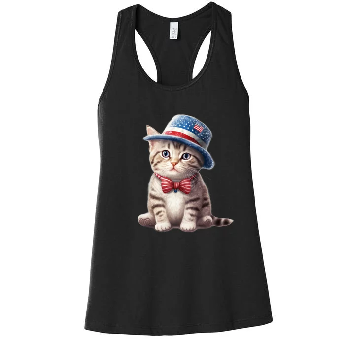 American Cat 4th Of July Cat Patriotic Cats American Shorthair Kitten Women's Racerback Tank