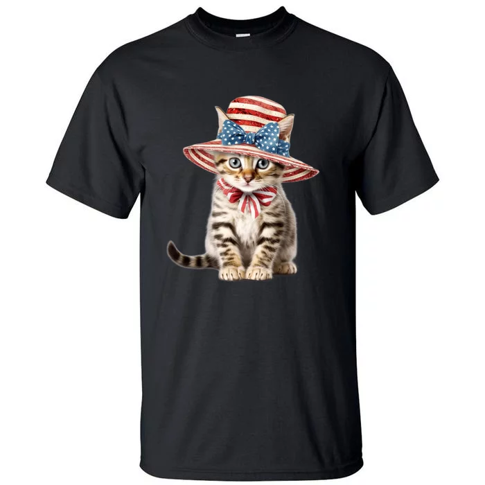 American Cat 4th Of July Cat Patriotic Cats Bengal Kitten Tall T-Shirt