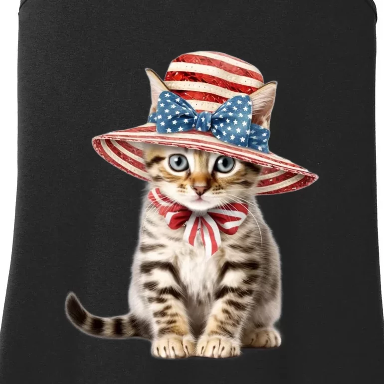 American Cat 4th Of July Cat Patriotic Cats Bengal Kitten Ladies Essential Tank