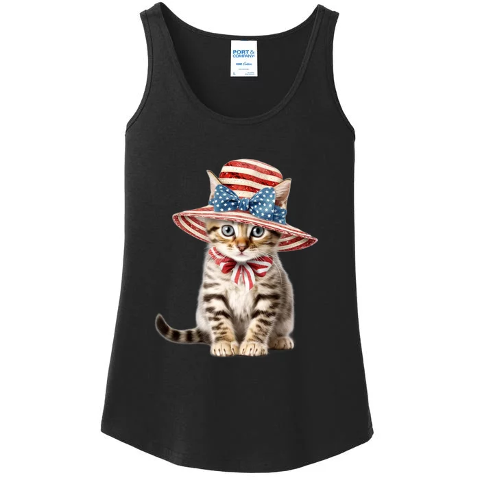 American Cat 4th Of July Cat Patriotic Cats Bengal Kitten Ladies Essential Tank