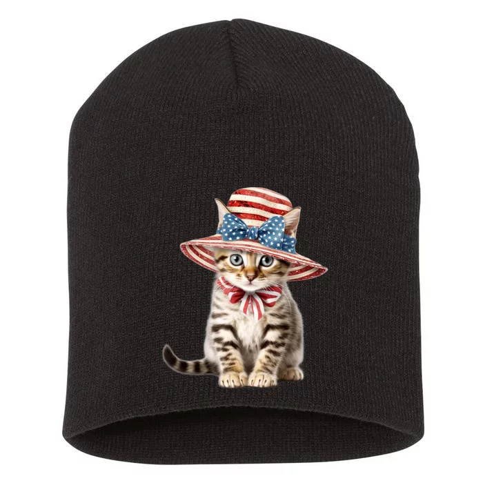 American Cat 4th Of July Cat Patriotic Cats Bengal Kitten Short Acrylic Beanie