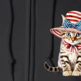 American Cat 4th Of July Cat Patriotic Cats Bengal Kitten Full Zip Hoodie