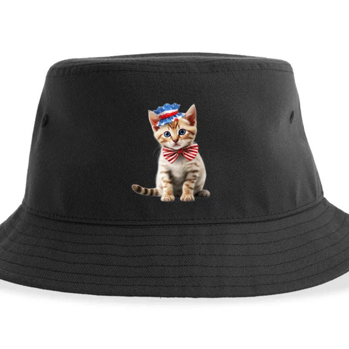 American Cat 4th Of July Cat Patriotic Cats Bengal Kitten Sustainable Bucket Hat