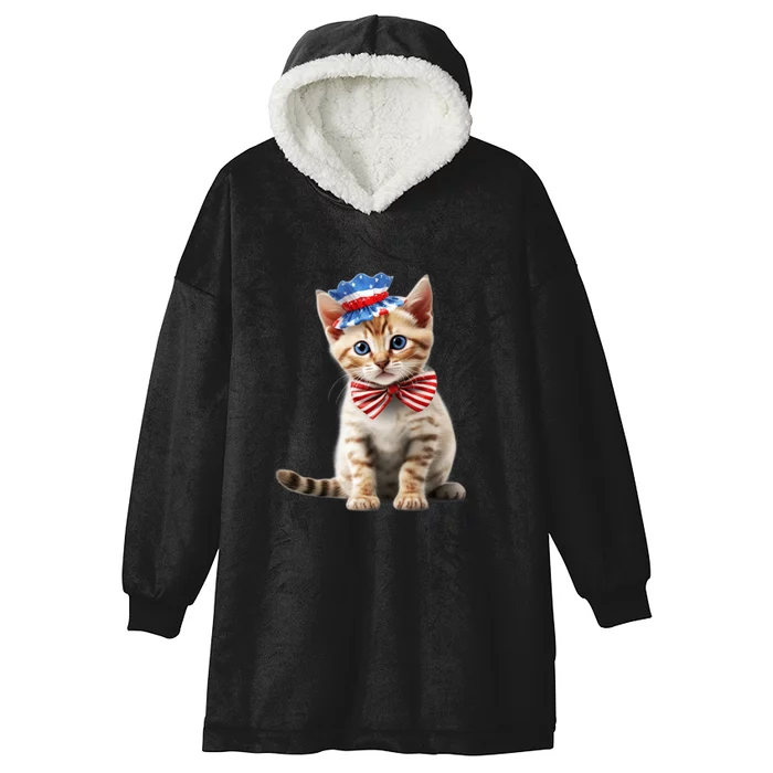 American Cat 4th Of July Cat Patriotic Cats Bengal Kitten Hooded Wearable Blanket