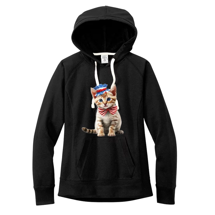 American Cat 4th Of July Cat Patriotic Cats Bengal Kitten Women's Fleece Hoodie