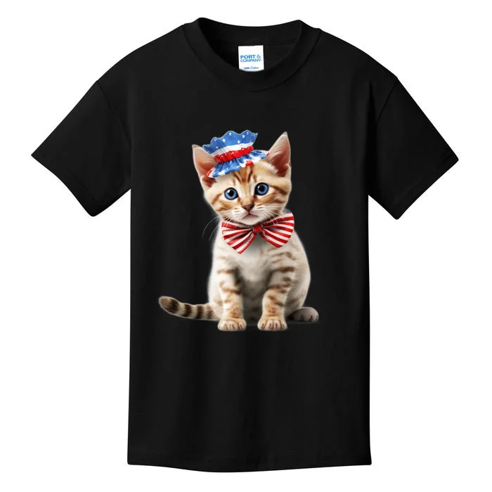 American Cat 4th Of July Cat Patriotic Cats Bengal Kitten Kids T-Shirt