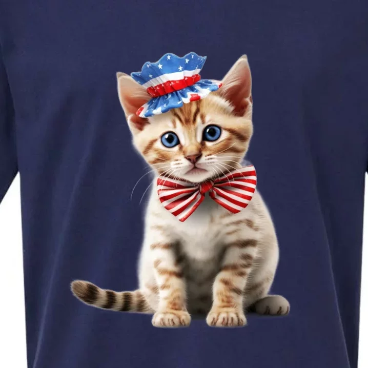 American Cat 4th Of July Cat Patriotic Cats Bengal Kitten Sueded Cloud Jersey T-Shirt