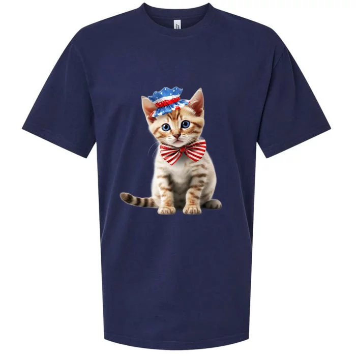 American Cat 4th Of July Cat Patriotic Cats Bengal Kitten Sueded Cloud Jersey T-Shirt