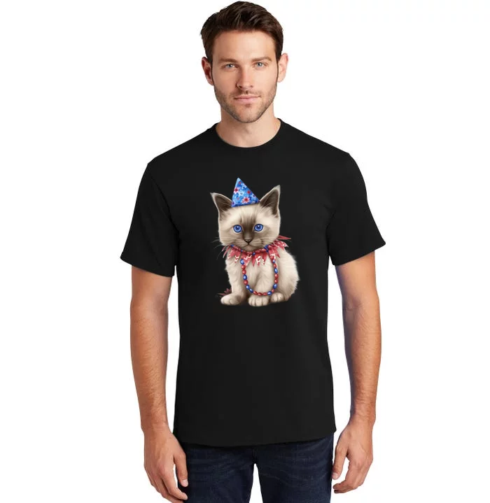 American Cat 4th Of July Cat Patriotic Cats Birman Kitten Tall T-Shirt