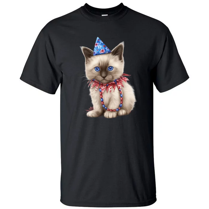 American Cat 4th Of July Cat Patriotic Cats Birman Kitten Tall T-Shirt