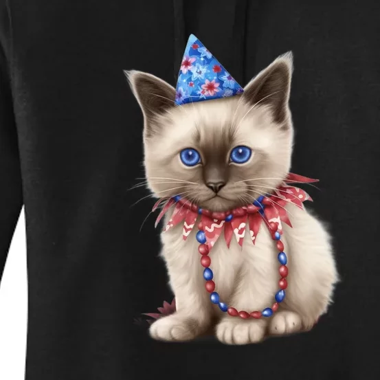 American Cat 4th Of July Cat Patriotic Cats Birman Kitten Women's Pullover Hoodie