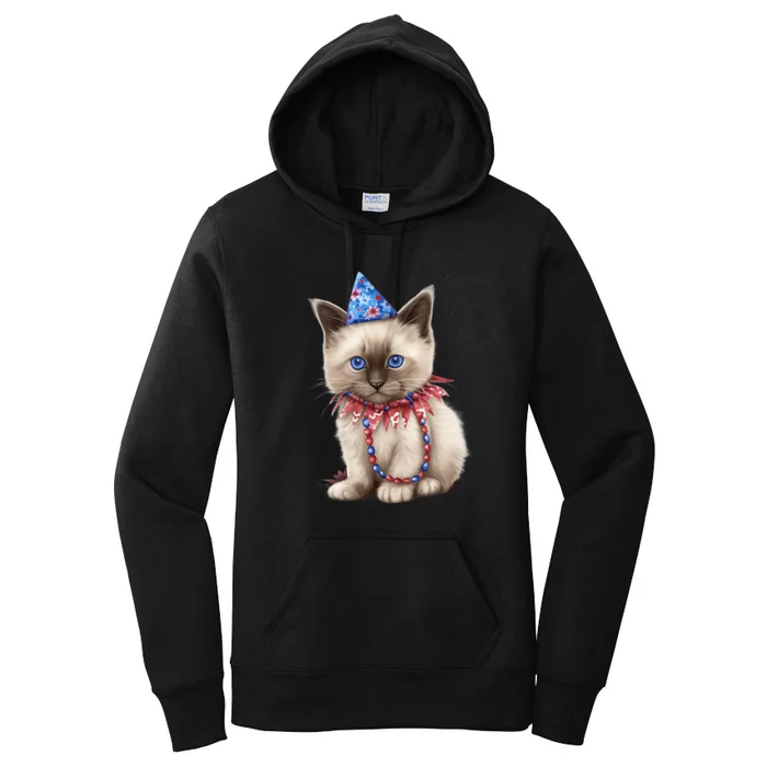 American Cat 4th Of July Cat Patriotic Cats Birman Kitten Women's Pullover Hoodie