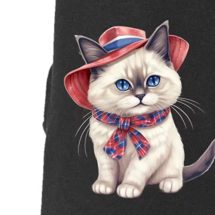 American Cat 4th Of July Cat Patriotic Cats Birman Kitten Doggie 3-End Fleece Hoodie